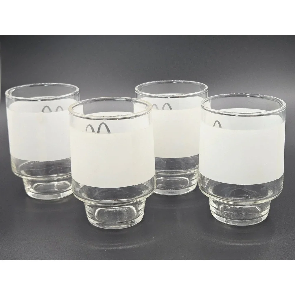 Vintage McDonalds Orange Juice Tumblers Frosted Glass Set‎ of 4 Golden Arches